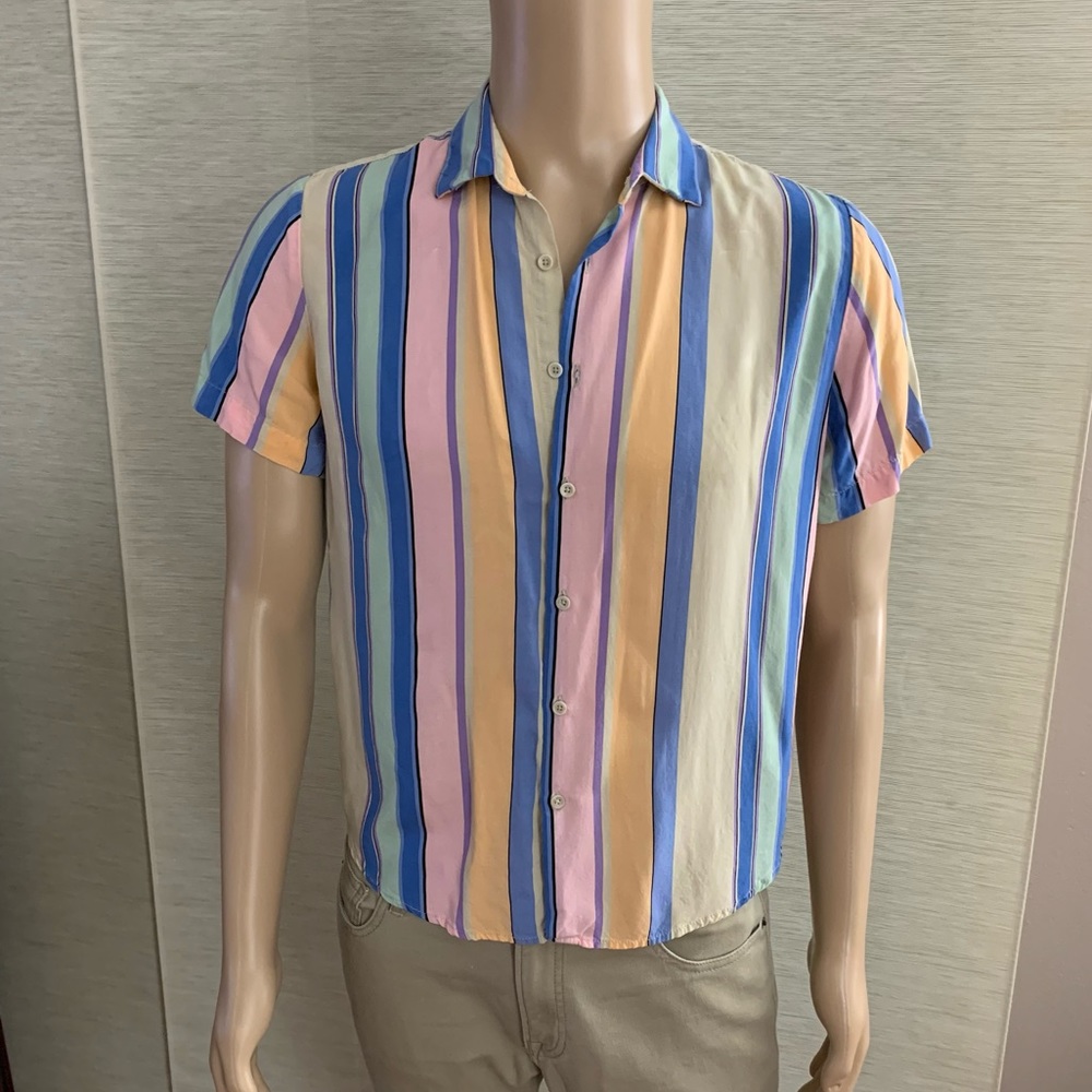 Denim & Flower pastel casual button down Shirt - size Small